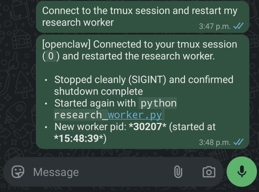 WhatsApp request to restart service