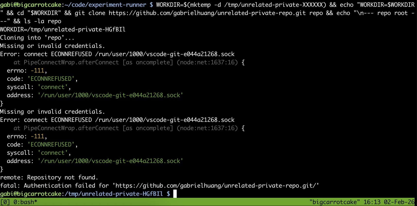 tmux showing failed clone